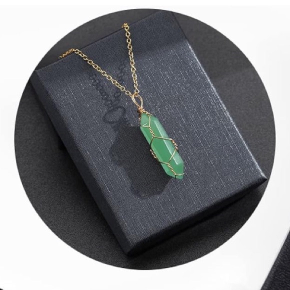 14K Necklace Wire Wrapped Natural Point Pendant Healing Crystal Green Aventurine - Picture 9 of 12